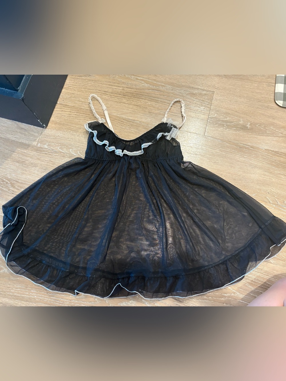 vintage Victoria's Secret black sheer mesh babydoll slip